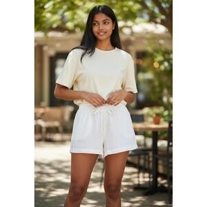 Princess Polly White Casual Shorts Elastic Waist Drawstring Pockets Women'sSize8